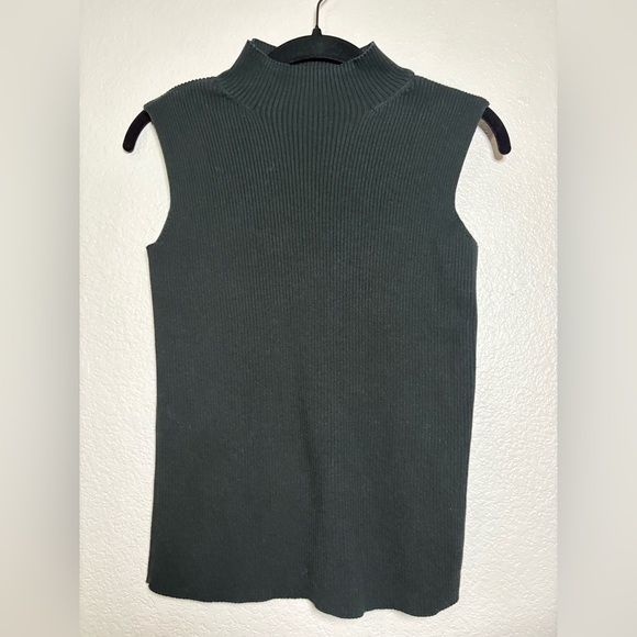 Vintage Talbots Made in Hong Kong Cotton Ribbed Sleeveless Mock Neck Sweater - Picture 7 of 9